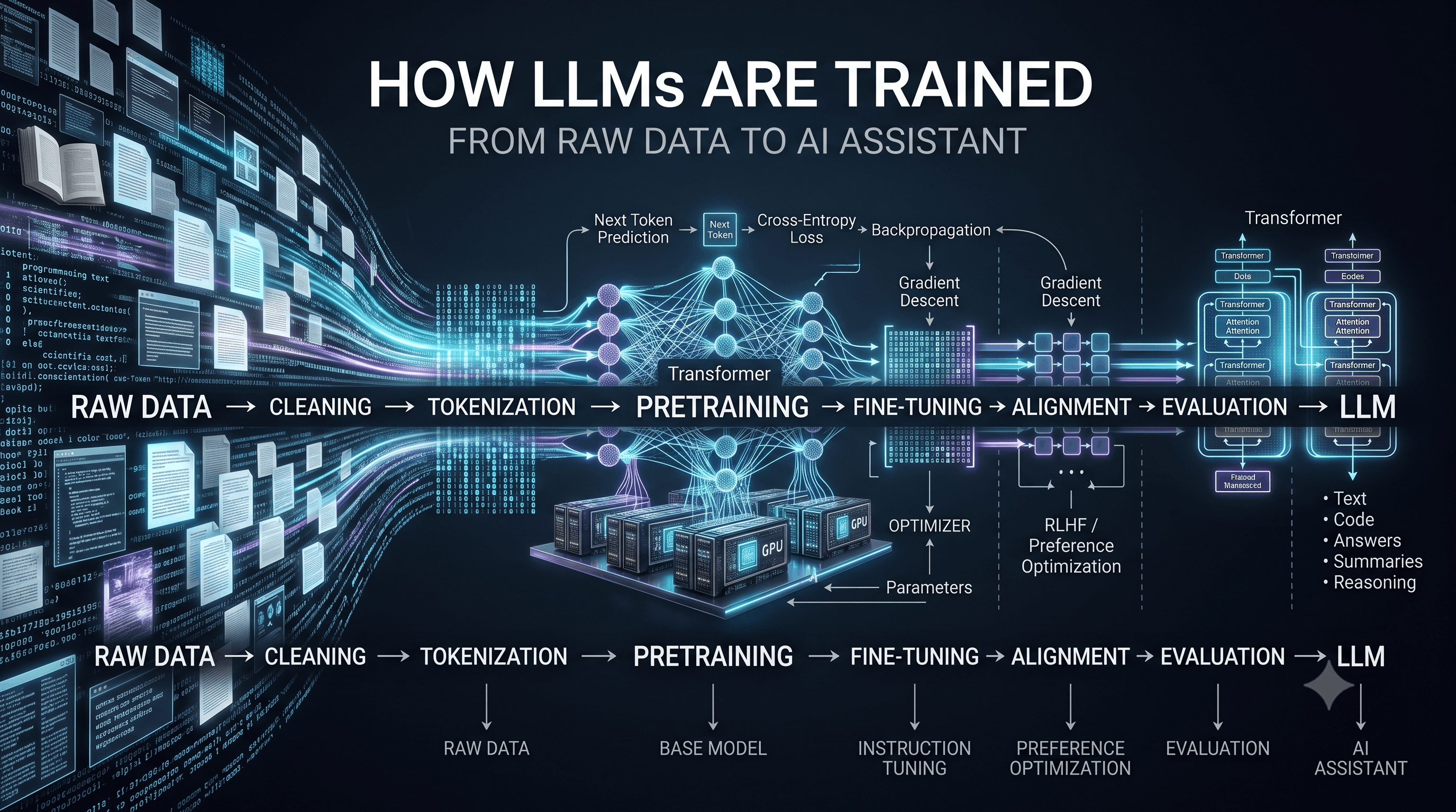 How LLMs Are Trained: Pretraining, Fine-Tuning, RLHF & Alignment Explained