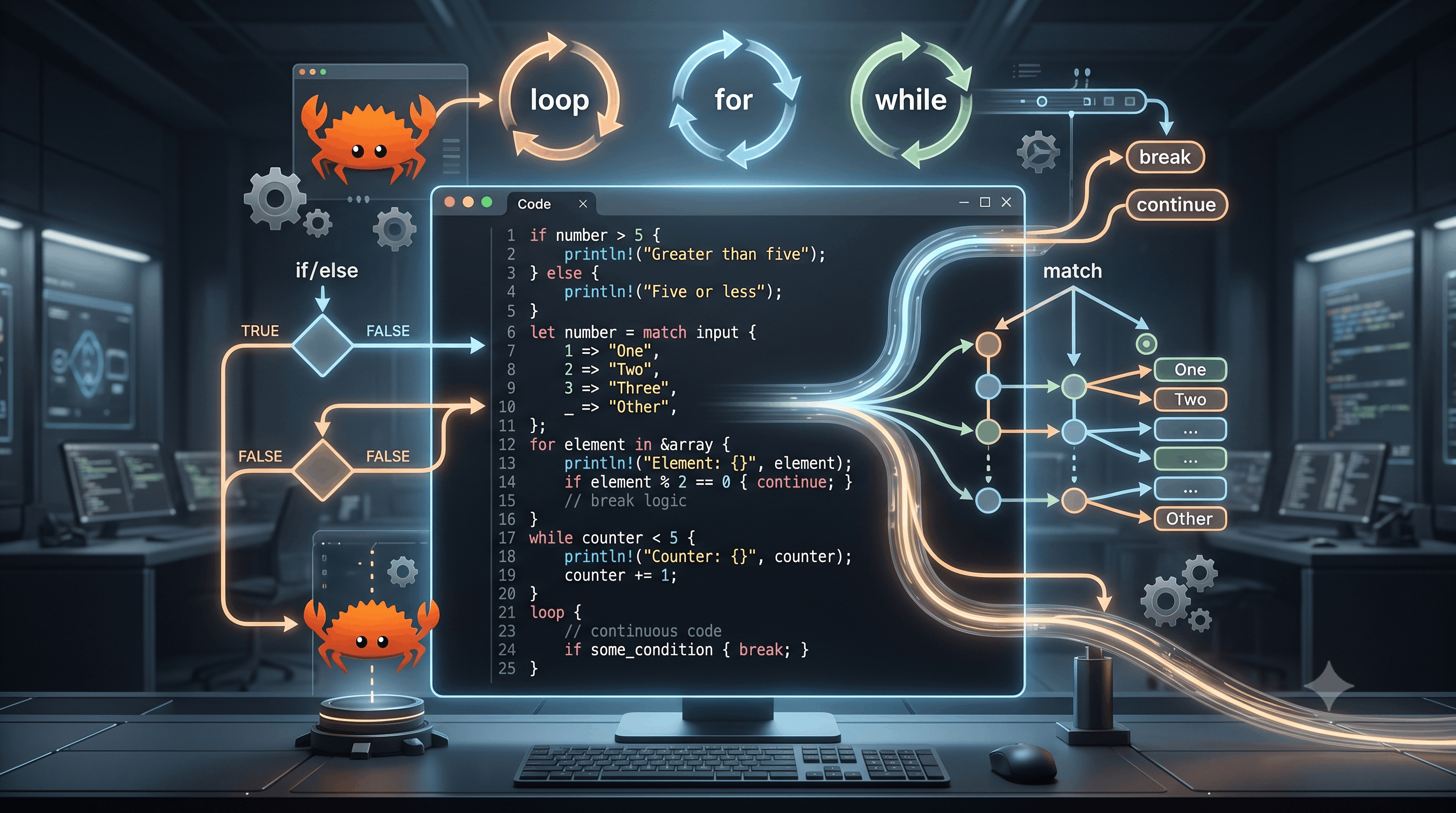 Rust Control Flow: if, else, match and Loops